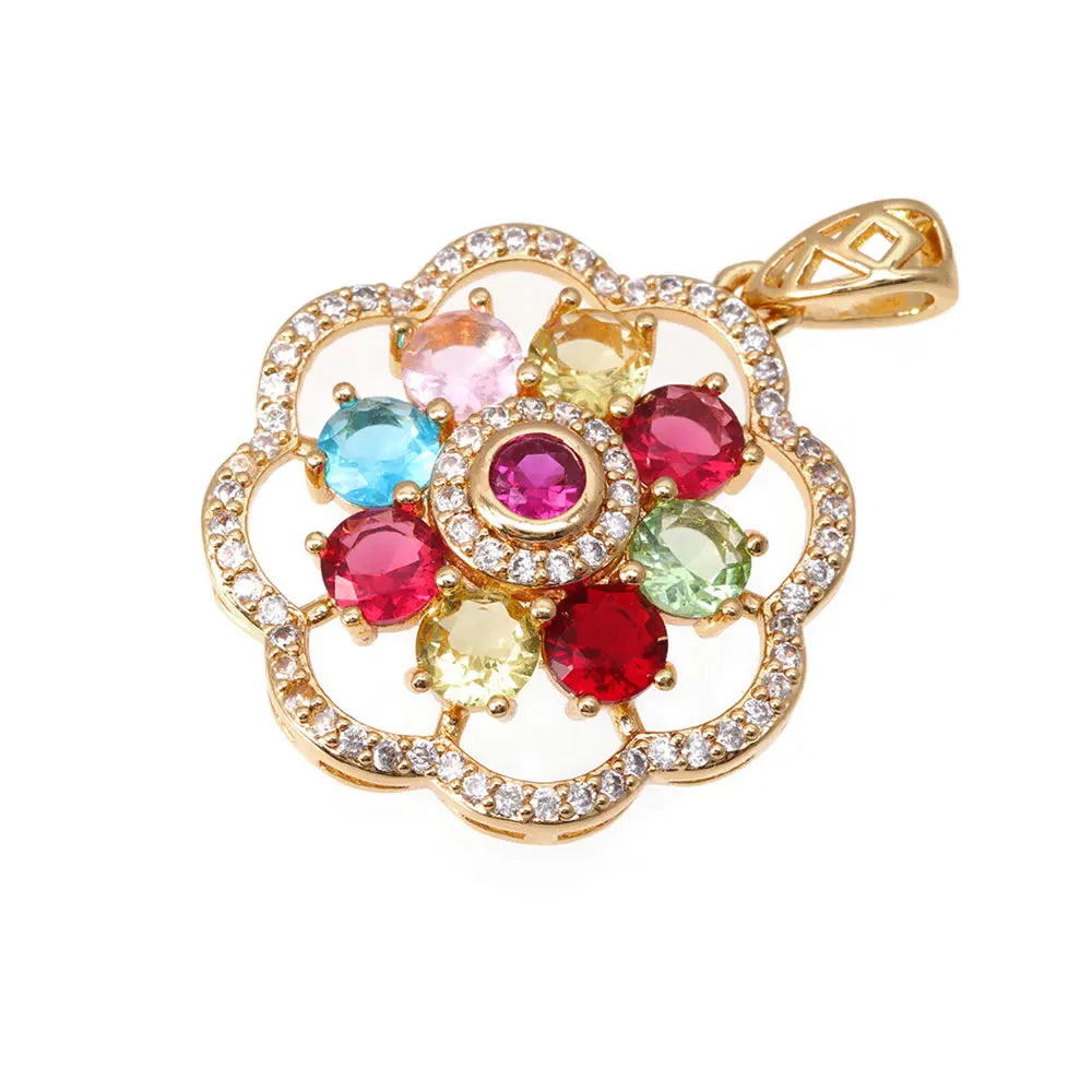 18K Gold Color Brass and Zircon Lotus Flower Necklaces Charms Pendants High Quality Diy Jewelry Accessories Making Supplies
