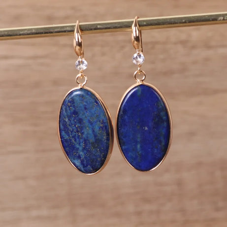 Fashion Personalized Lapis Lazuli Oval Hanging Earrings for Women Retro Long Ethnic Style Earrings Wholesale Jewelry Accessories - Charlie Dolly