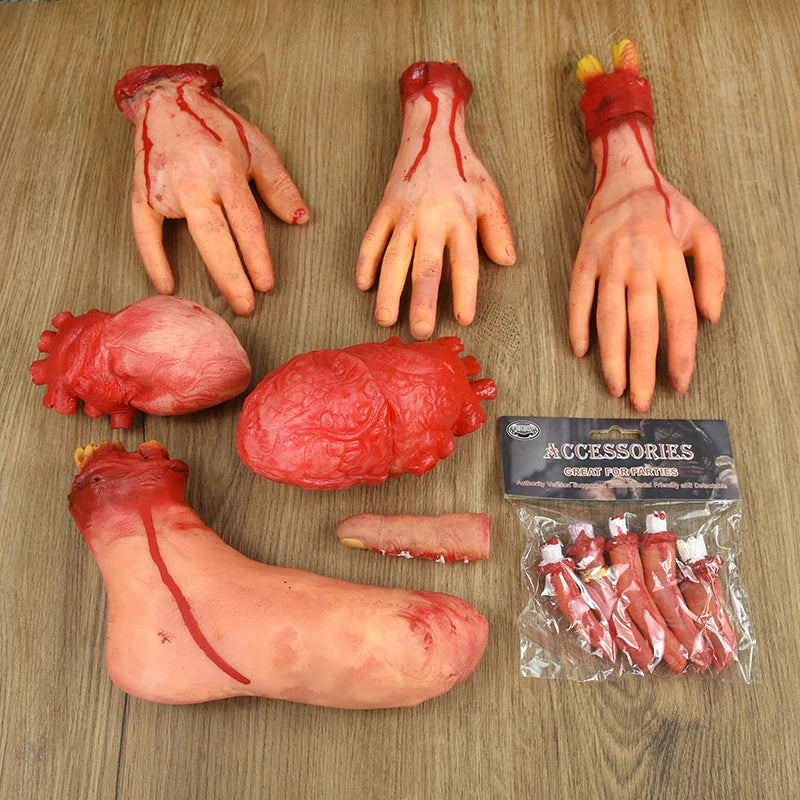 2024 Halloween Fake Human Arm Plastic Hands Foot Bloody Dead Body Parts Outdoor Haunted House Scary Props Halloween Decorations - Charlie Dolly