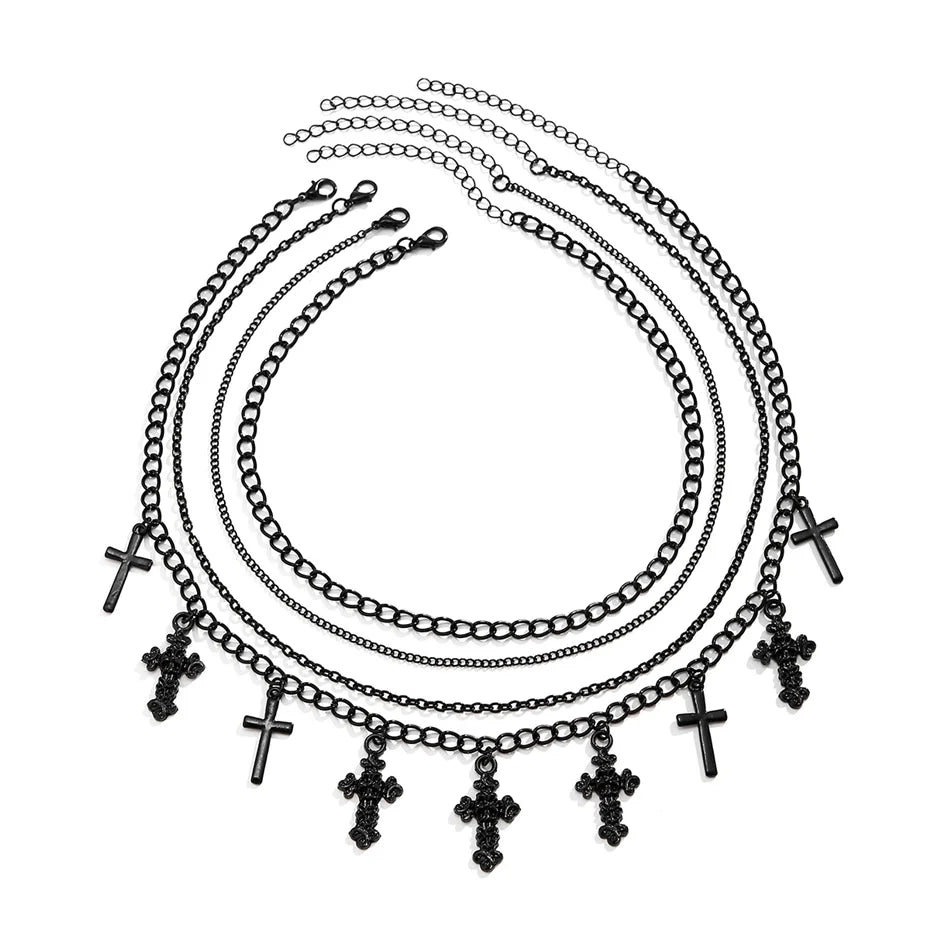 4Pcs Goth Black Cross Jesus Tassel Pendant Choker Necklace for Women Punk Metal Clavicle Chain Halloween Jewelry Y2K Accessories - Charlie Dolly