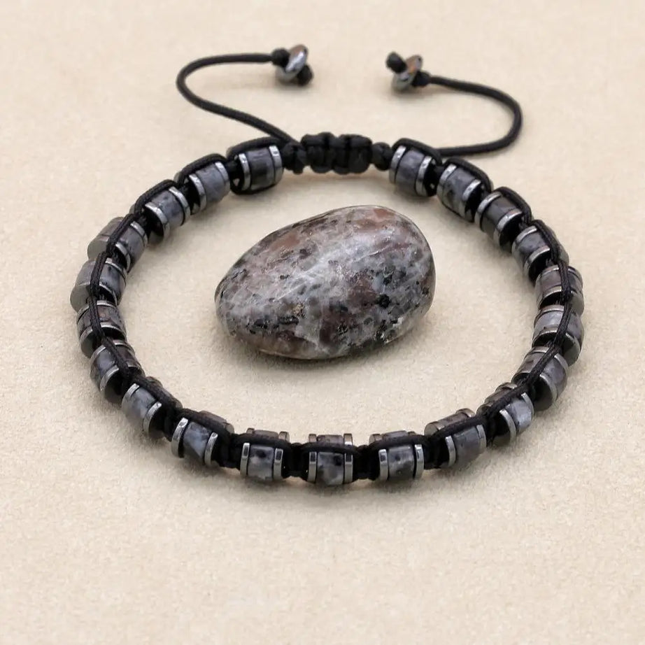 3*6mm Natural Amazonite Stone Hematite Beads Braided Bracelet Handmade Woven Boho Yoga Charm Bracelet Couple Men Jewelry - Charlie Dolly