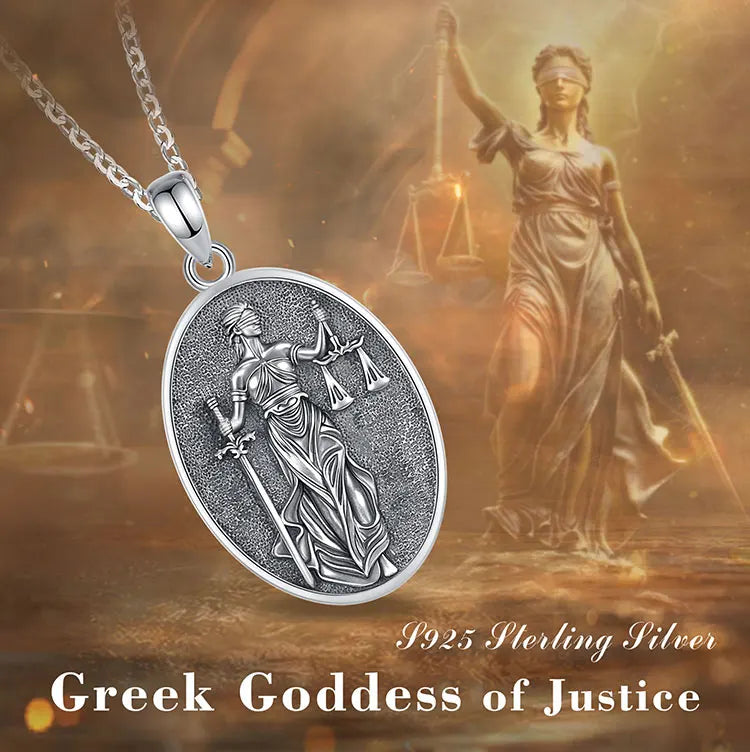Eudora 925 Sterling Silver Themis Goddess of Justice Pendant Sword Balance Scales Necklace Wicca Pagan Jewelry for Women Men