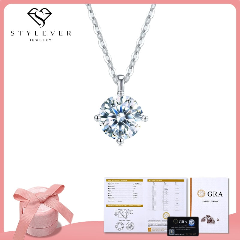 Stylever Luxury Certified Moissanite Diamond Classic Round Pendant Necklace for Women 925 Sterling Silver Chain Wedding Jewelry