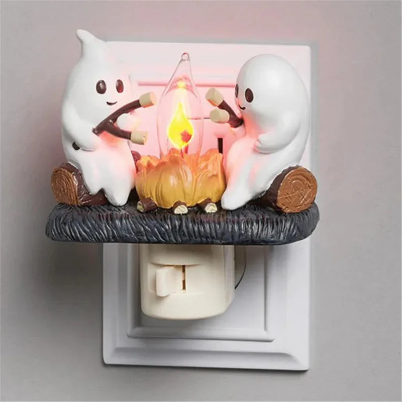 2024 Ghost Campfire Flickering Nightlight Halloween Ghost spooky Night Light Decor Cute Little Ghost Twinkle Lights - Charlie Dolly