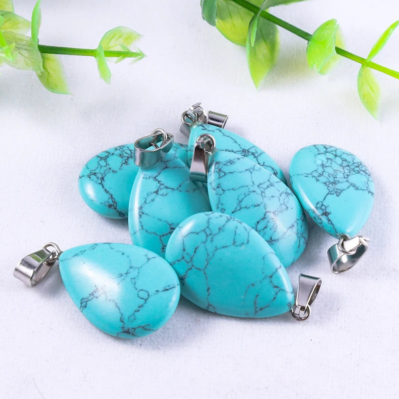 50pcs Natural Stone Waterdrop Pendants Crystal Amethysts Lapis Lazuli Healing Charms Tear Beads For Jewelry Making Earring Gems