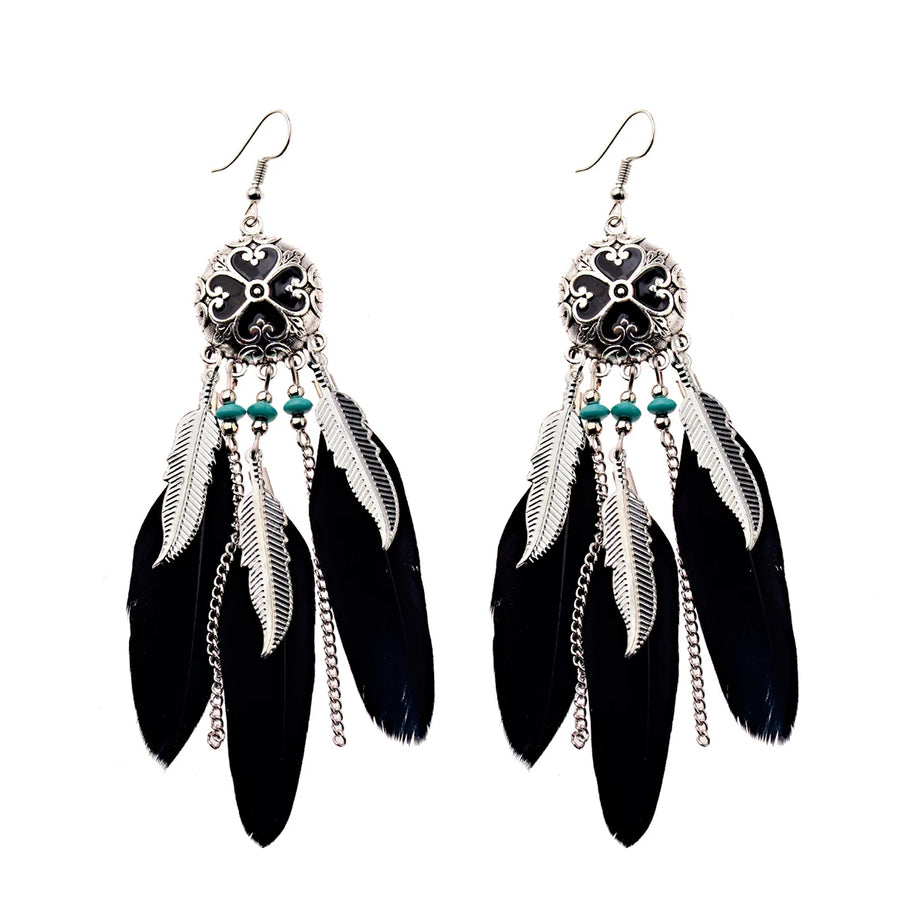 Dream Catcher Feather Leaf Tassel Earrings Jewelry