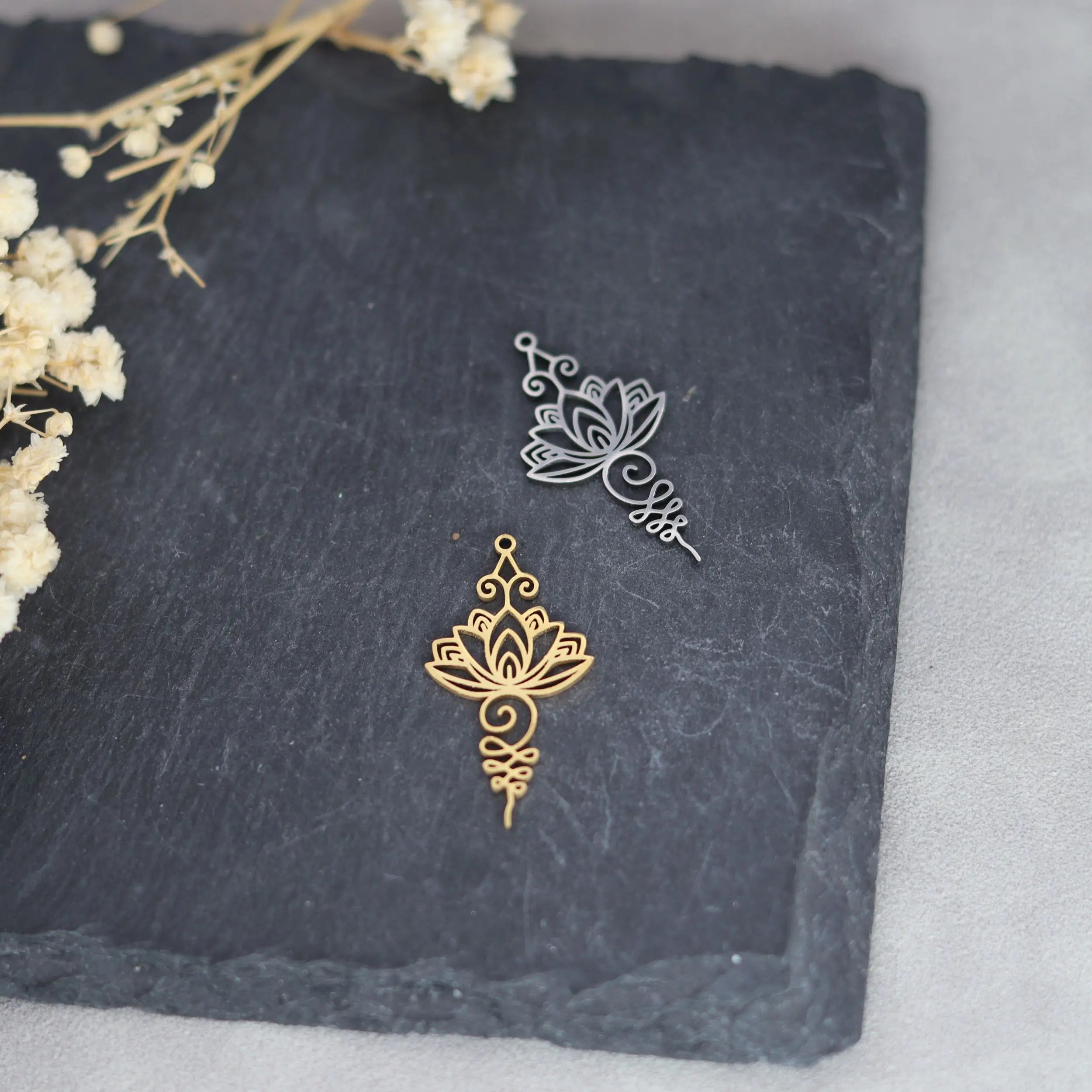 3pcs Unalome Lotus Flower Pendant Buddha Buddhism Om Yoga Charms Necklace Earrings Amulet Jewelry Making Supplies DIY