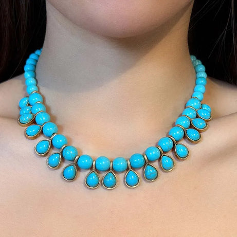 Bohemia Blue Natural Stone Water Drop Beads Chain Choker Necklace Vintage Jewelry for Woman Retro New in Boho Luxury Accessories - Charlie Dolly