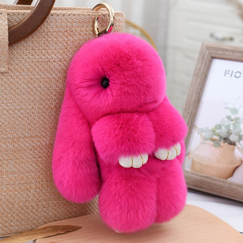 Three Model Size 100% Natural Rex Rabbit Fur Cute Fluffy Bunny Keychain Real Fur Key Chains Bag Toys Doll Lovely Keyring Pendant - Charlie Dolly