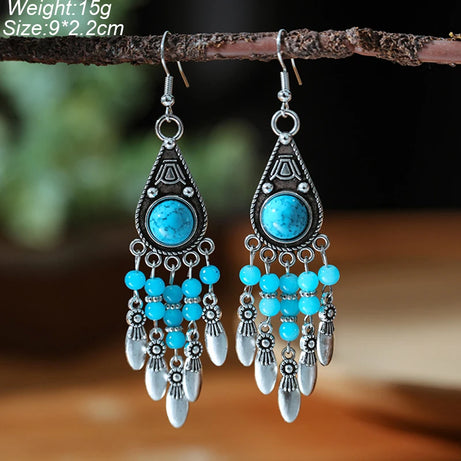 Blue Enamel Feather Crystal Long Earrings Jewelry