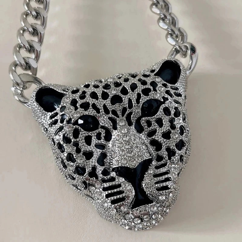 Halloween Leopard Head Iced Out Pendant Necklace For Women Hip Hop Jewelry Mens Cuban Link Chain Gothi Trend Jewelry Gift - Charlie Dolly