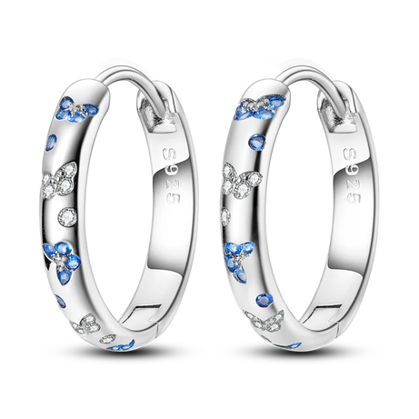 Sterling Silver Clover Butterfly Hoop Earrings Jewelry
