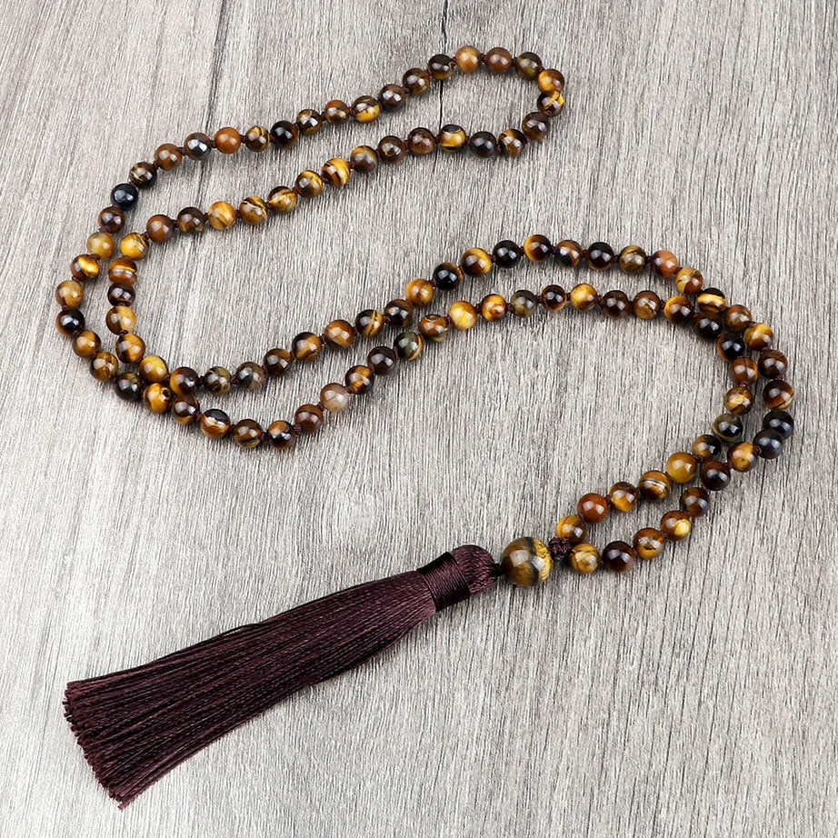 Tiger Eye Knotted 108 Mala Necklace Jewelry