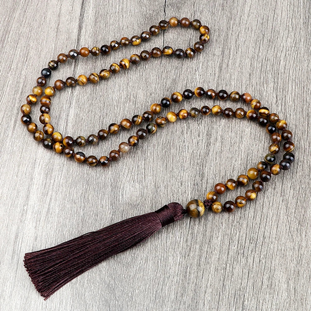 Tiger Eye Knotted 108 Mala Necklace Jewelry