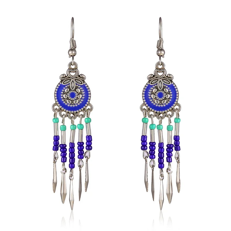 Bohemian Cute Drop Dangle Earrings For Women Geometric Enamel Handmade Beads Tassel Vintage Boho Earrings Jewelry Pendientes