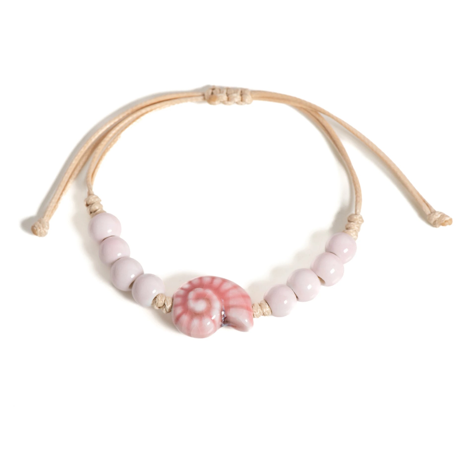 Handmade Pink Snail Shell Ceramic Boho Bracelet