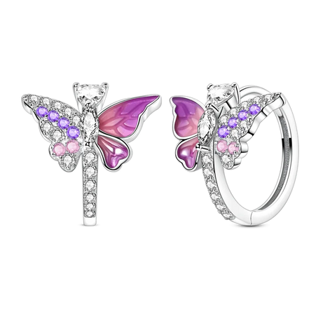 Sterling Silver Clover Butterfly Hoop Earrings Jewelry