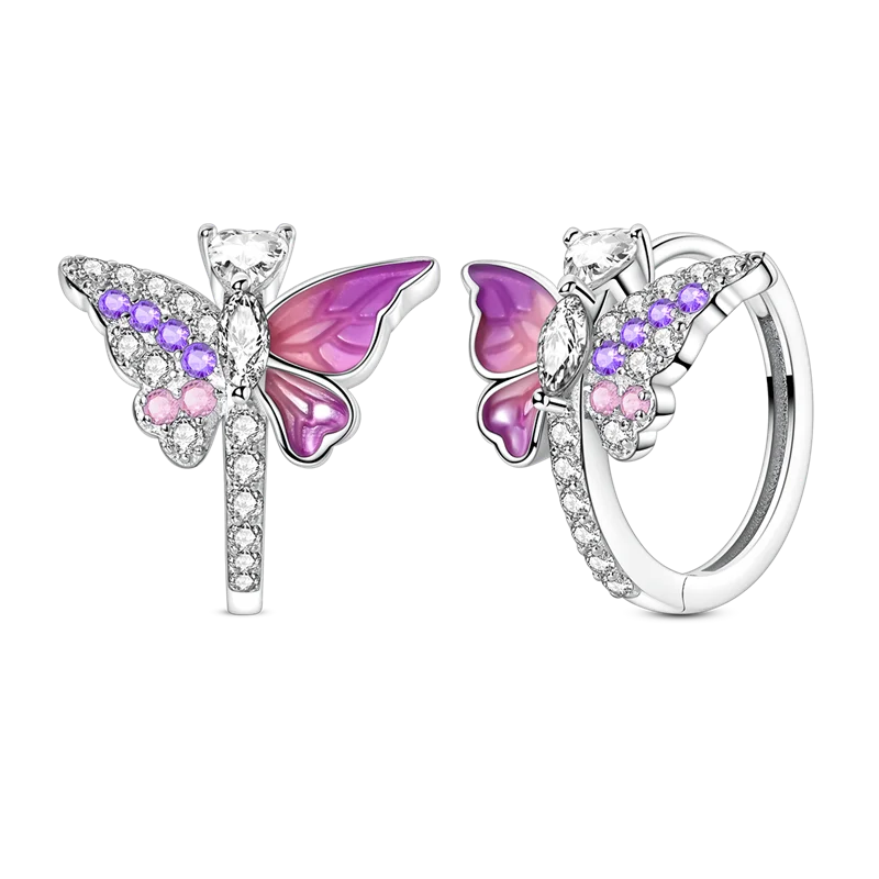 925 Sterling Silver Four Leaf Clover Butterfly Hoop Earrings for Women Boho Luxury Versatile Dangle Drop Party Jewelry