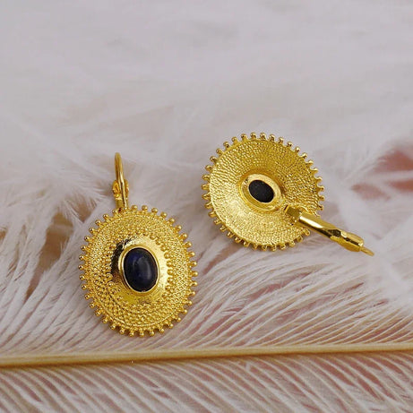 Fashion Women's Lapis Lazuli Earrings Wedding Engagement Golden Leverback Earrings Birthday Party Anniversary Gift - Charlie Dolly