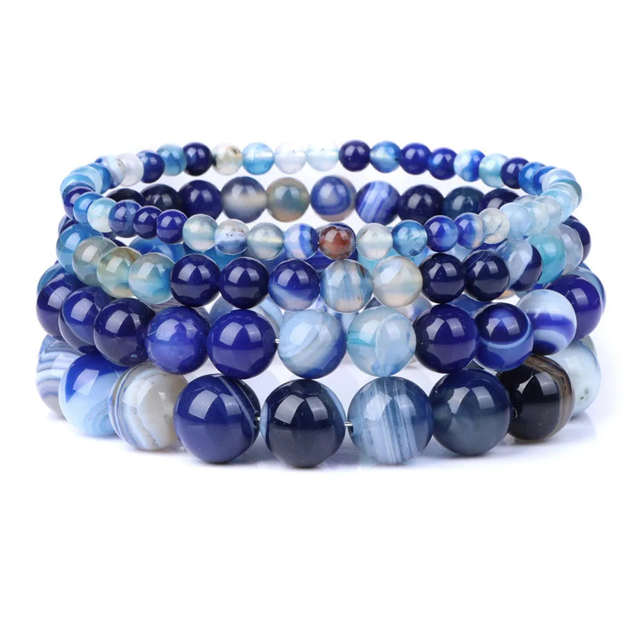 Fashion Natural Brown Striped Agates Bracelet Women 4/6/8/10mm Agates Beads Elastic Bracelets for Men Reiki Healing Boho Jewelry - Charlie Dolly