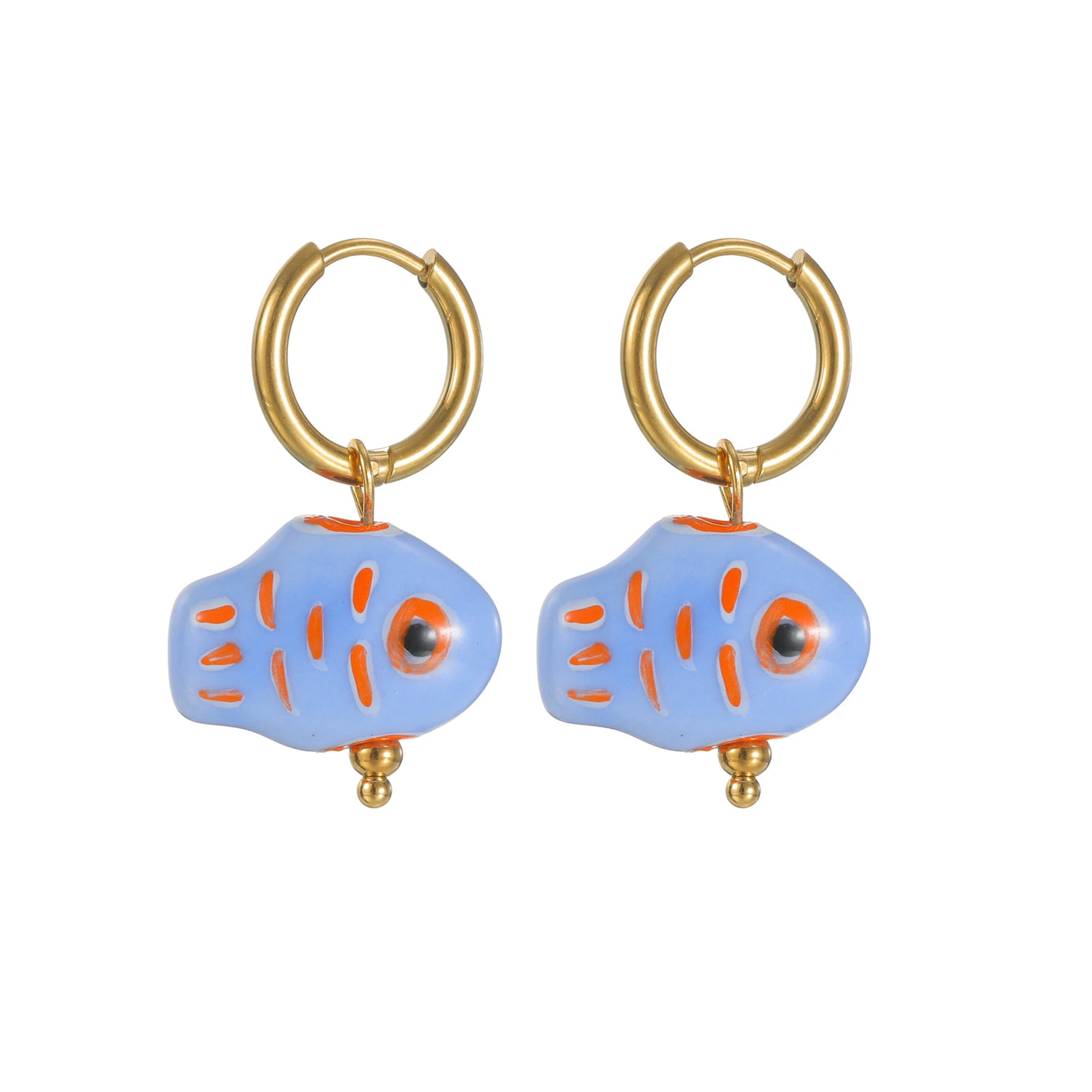 Ceramic Fish Flower Hoop Earrings Jewelry