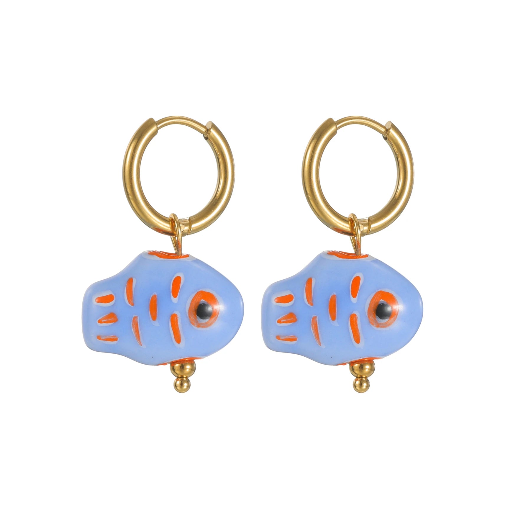 Boho Ceramic Earrings With Handmade Designs Stainless Steel Colorful Fish/Flower Motifs Ear Hoops Trendy Women's Accessories