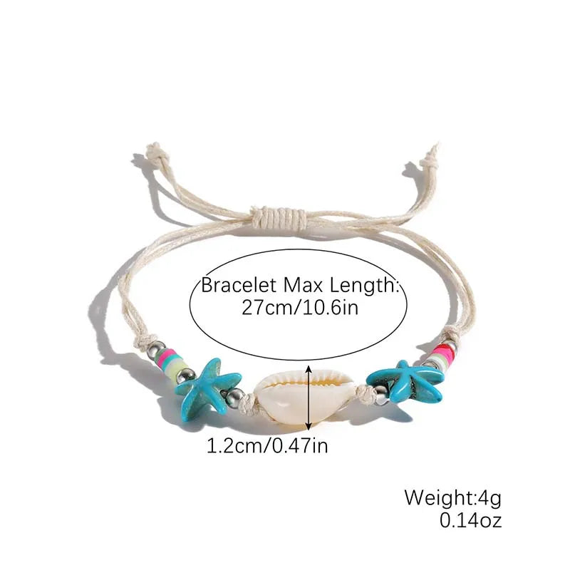 Classic Boho Blue Starfish Beaded Bracelet for Women Beach Conch Sea Shell Turtle Bracelet Bangle Fashion Friendship Jewelry