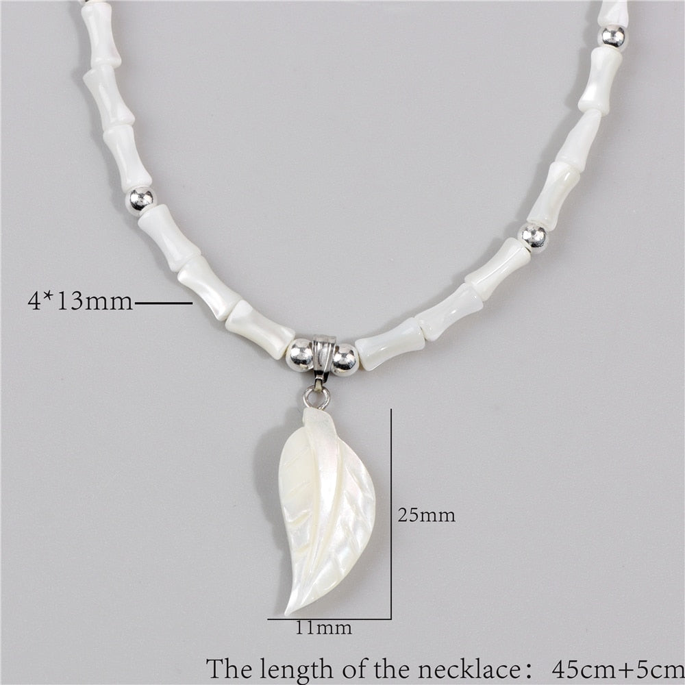 White Shell Necklace Summer Natural Mother of Pearl Shell Pendant Necklace for Women Heart Leaf Chokers Female Jewelry Boho Gift - Charlie Dolly