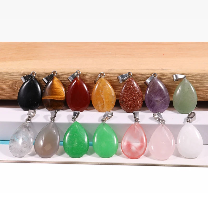 50pcs Natural Stone Waterdrop Pendants Crystal Amethysts Lapis Lazuli Healing Charms Tear Beads For Jewelry Making Earring Gems