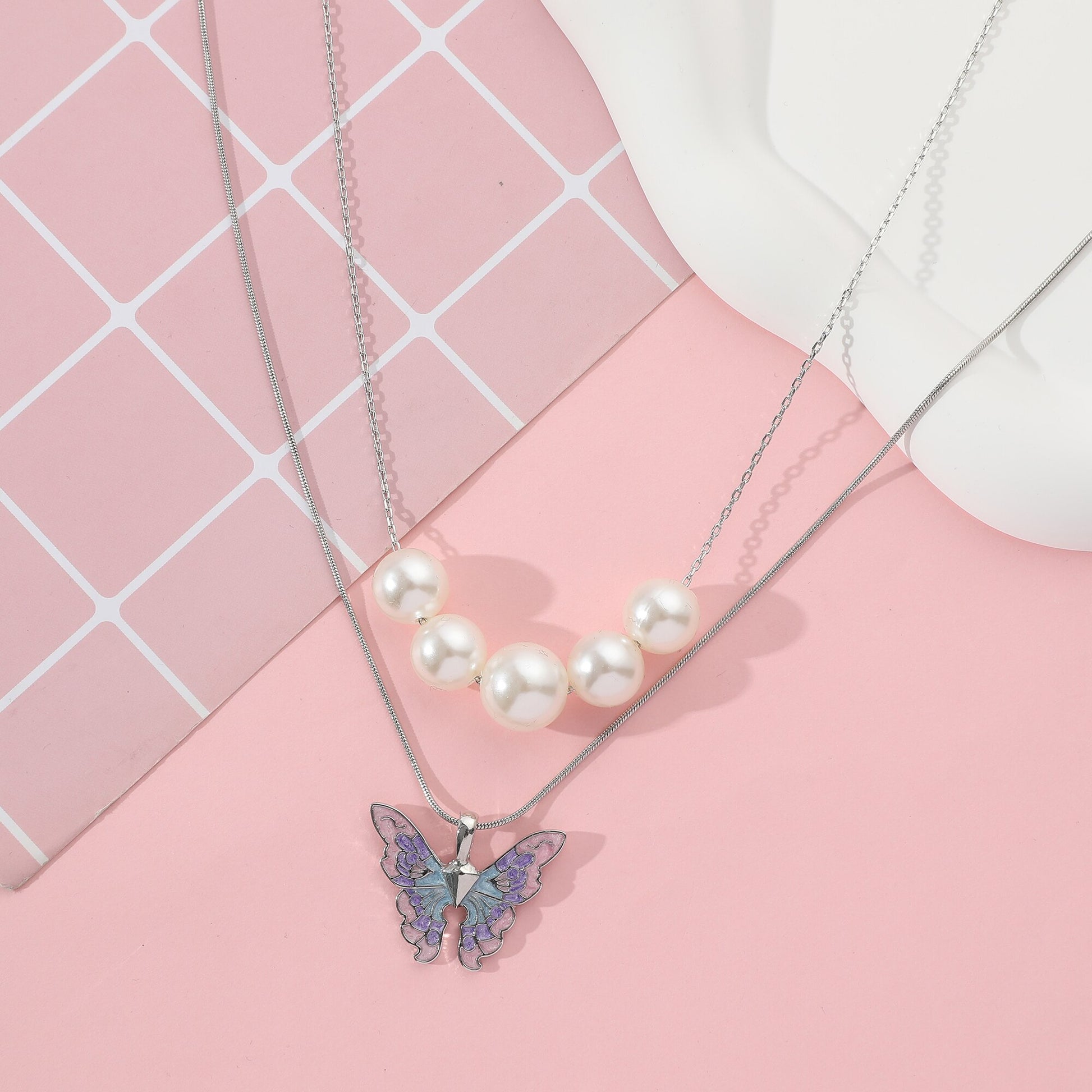 Disney Barbie Fairytopia Mermaidia Enamel Butterfly Pendant Necklace For Women Thai Pop Imitation Pearl Multilayer Jewelry - Charlie Dolly