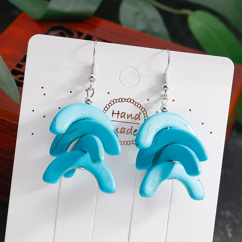 Boho Vintage Turquoise Water Drop Stud Earrings for Women Star Heart Flower Tribe Earring Statement Valentine Day Gift Jewelry
