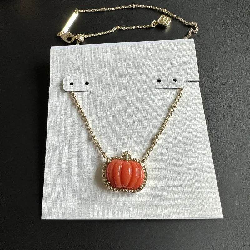 YEEVAA Halloween Orange Small Pumpkin Spooky Mood Gemstone Pendant Necklace for Women, Fashion Jewelry, Unique Gifts - Charlie Dolly