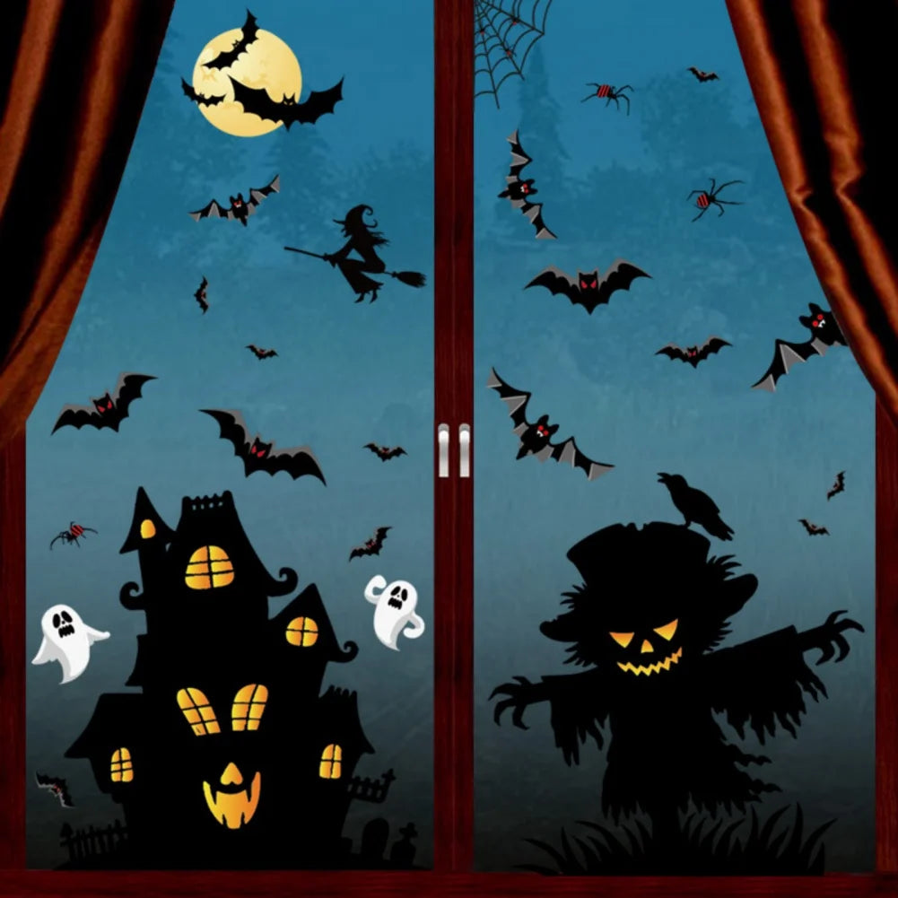 Halloween Stickers Giant Ghost Monster Ghost Shadow Window Sticker Witch Death Bat Skull Wall Stickers Halloween Party Supplies - Charlie Dolly