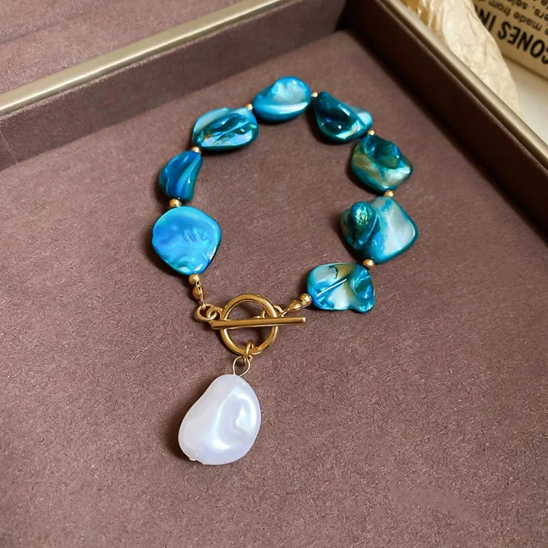 Boho Irregular Shells Tassel Earring Imitation Pearl Starfish Pendant Necklace Beach Vacation Style Fashion Women's Jewelry SetB
