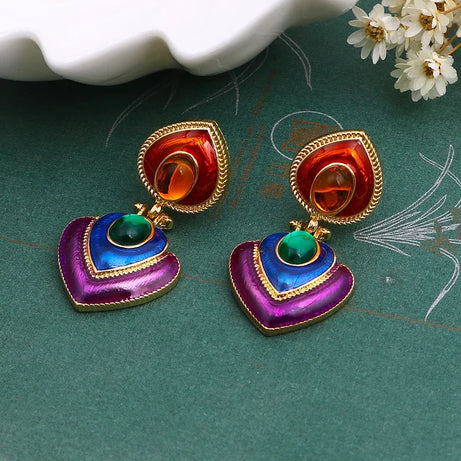 Crystal Resin Heart Clip On Statement Earrings Jewelry