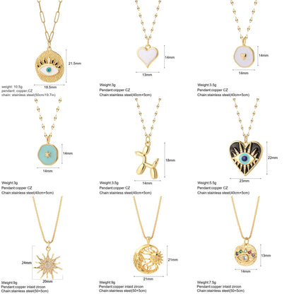 Heart Evil Blue Eye Sun Necklace for Women Cute Dog Bee Elephant Gold Color Pendant Woman&#39;s Collars Long Stainless Steel Chains