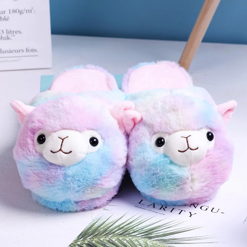 New Arrival Christmas Present Fuzzy Slippers Creative Funny Women Plush Warm Cotton Shoes Stupid Cute Alpaca Cozy Home Slides - Charlie Dolly