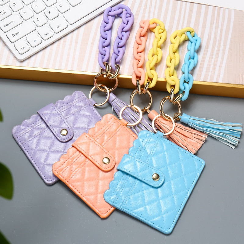 Multi Style Card Wallet PU Leather Keychain For Women Girls Wristlet Bag Tassels Pendant Key Ring Jewelry Gifts - Charlie Dolly