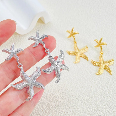 Large Gold Starfish Stud Earrings Jewelry