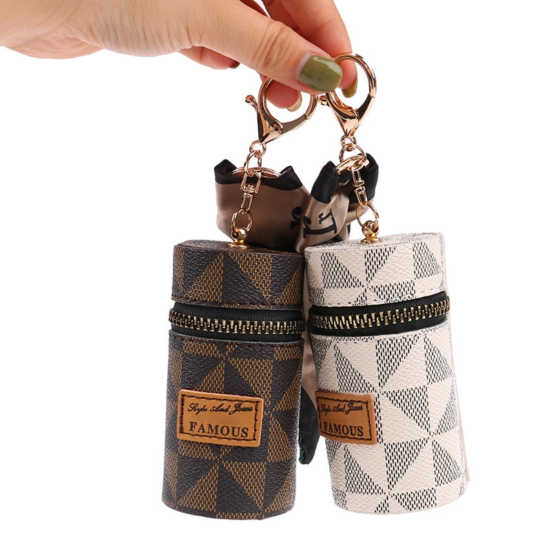 Leather Luxury Leather Bucket Lipstick Bag Keychain Exquisite Personality Storage Bag Pendant Accessories Key Ring Gift - Charlie Dolly