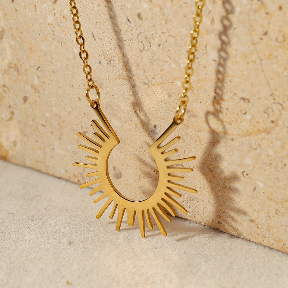 Stainless Steel Jewelry Geometric Pendant Necklace for Women Gold Plated Half Circle Spiked Femme Colar Choker Necklaces - Charlie Dolly
