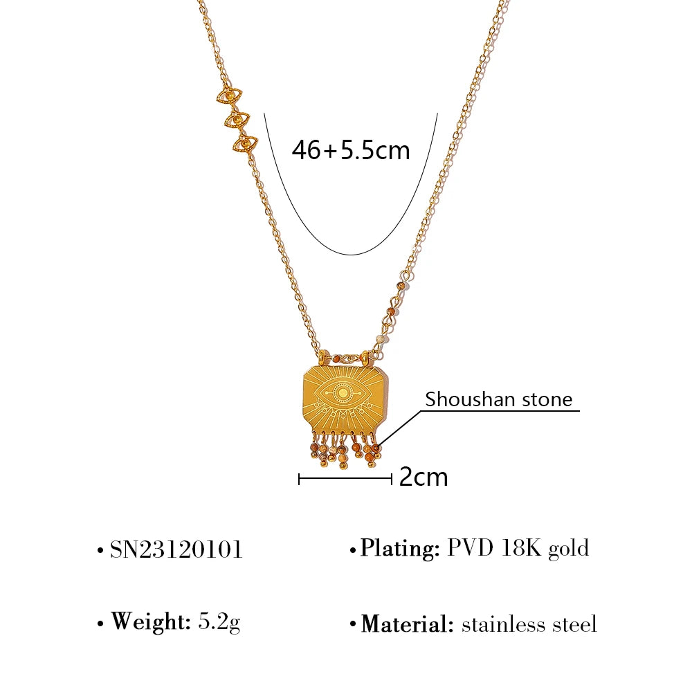 WILD & FREE Boho Natural Stone Charms Stainless Steel Pendant Necklace for Women Chic Retro Waterproof Trend Jewelry