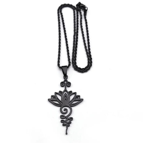 Artistic Lotus Flower Pendant Necklace, Stainless Steel Black Chakra Goth Talisman