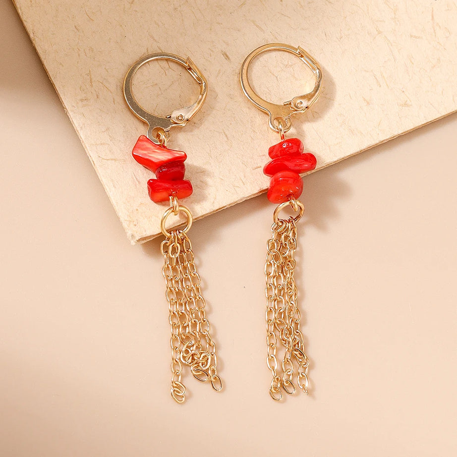 Conch and Starfish Shell Drop Earrings