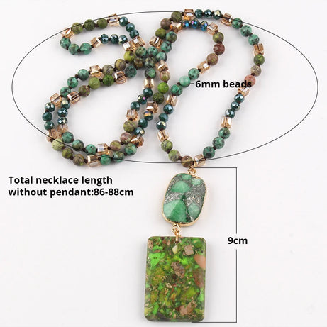 RH Fashion Bohemian Jewelry Natural Stones Crystal Stone Knotted Semi Precious Stone Boho Multi Pendant Necklace Women Gift - Charlie Dolly