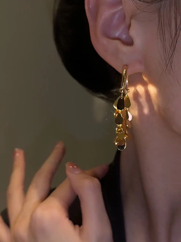 kshmir 2023 Design  Metal Sequin Earrings Female Retro Drop tassel geometric studs - Charlie Dolly