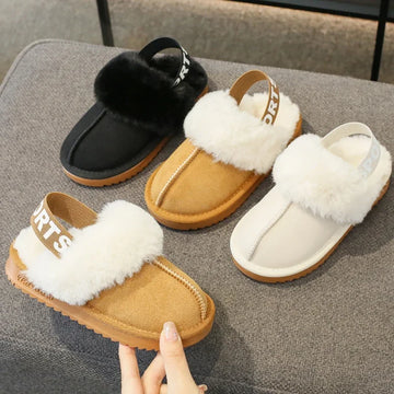 Elastic Band Fur Slippers Kid Girl Brand Design Winter Plush Sandals Luxury Slip-on Platform Mule Slide Child Warm Home Shoes - Charlie Dolly