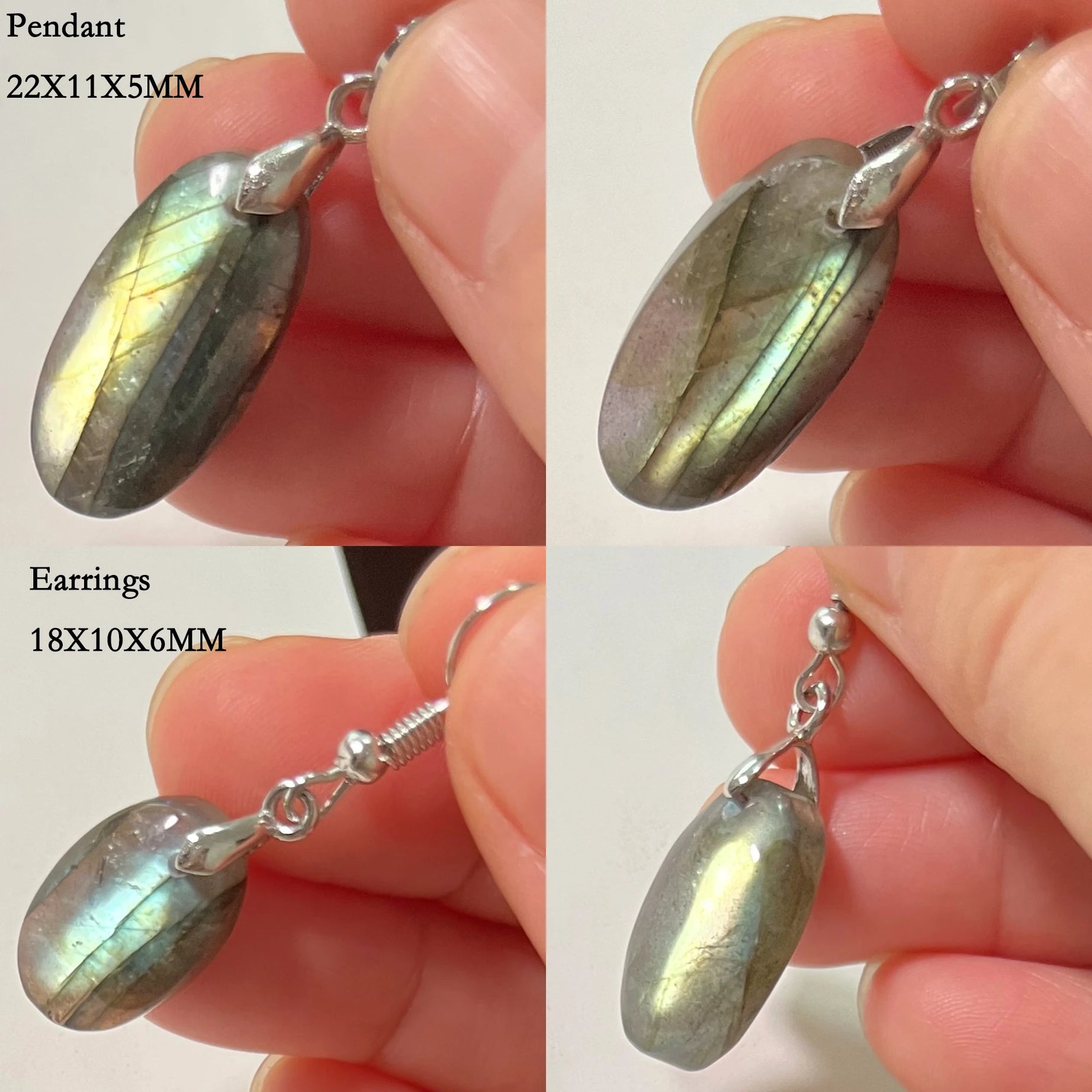 Blue Labradorite Pendant & Earrings Set, Raw Natural Stone Unisex Boho Jewelry