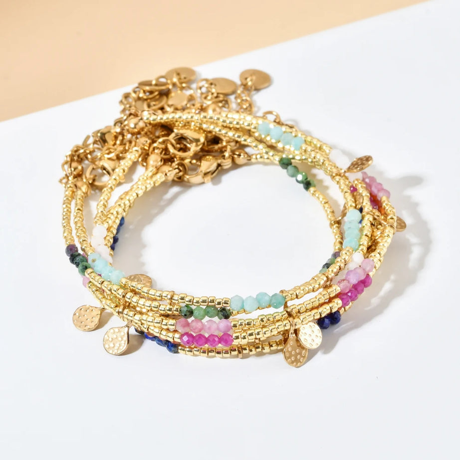 Minimalism Simple Colorful Natural Stone Beads Bracelet Stainless Steel Charm PVD Plated Jewelry Boho Trendy Gifts for Women - Charlie Dolly