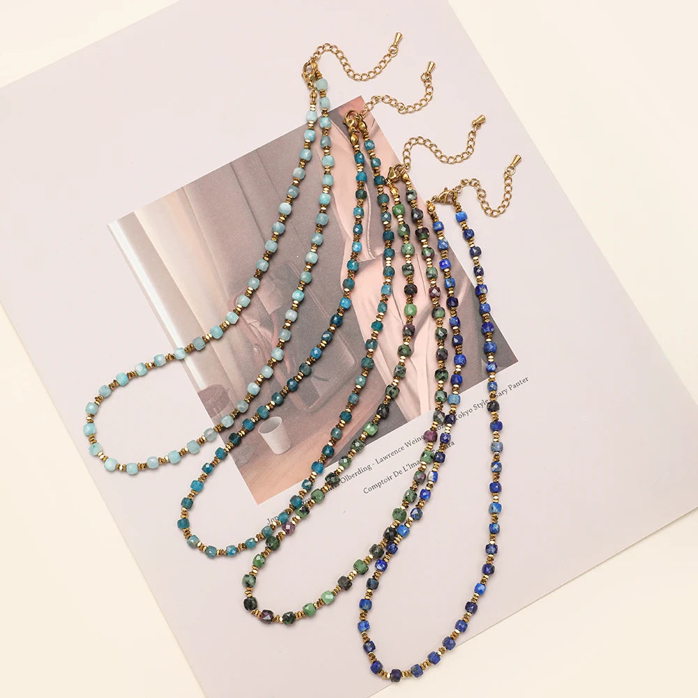 ZMZY 4MM Faceted Amethyst Necklace Natural Stones Beaded Collier Femme Women BOHO Necklace For Women Statement Jewelry